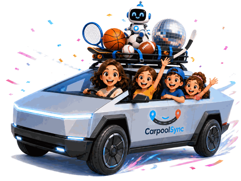 A cheerful carpool full of kids